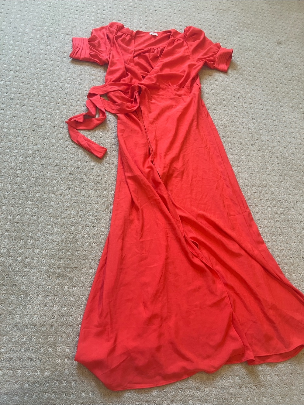 Red Wrap Maxi Dress with Tie Waist